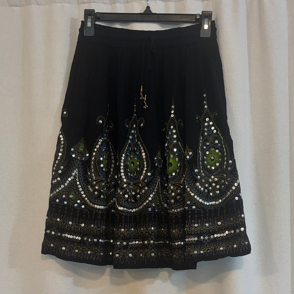 Embroidered Black and Green Skirt